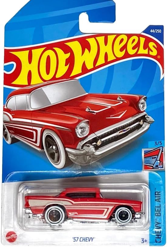Hot Wheels '57 Chevy [Red] Bel Air 3/5, 44/250, 1:64 Scale Diecast Car