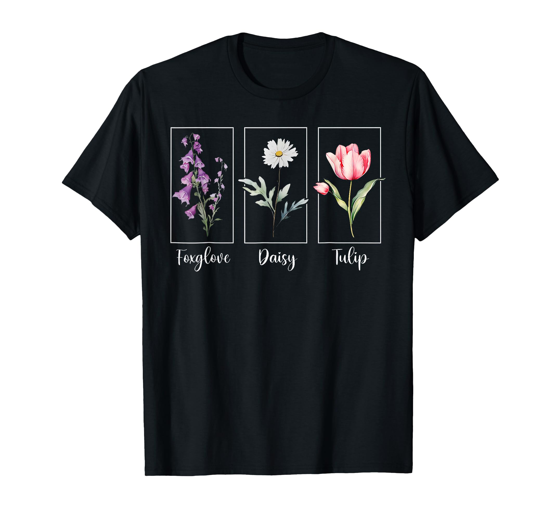 Subtle Floral Foxglove Daisy Tulip Flowers Women T-Shirt