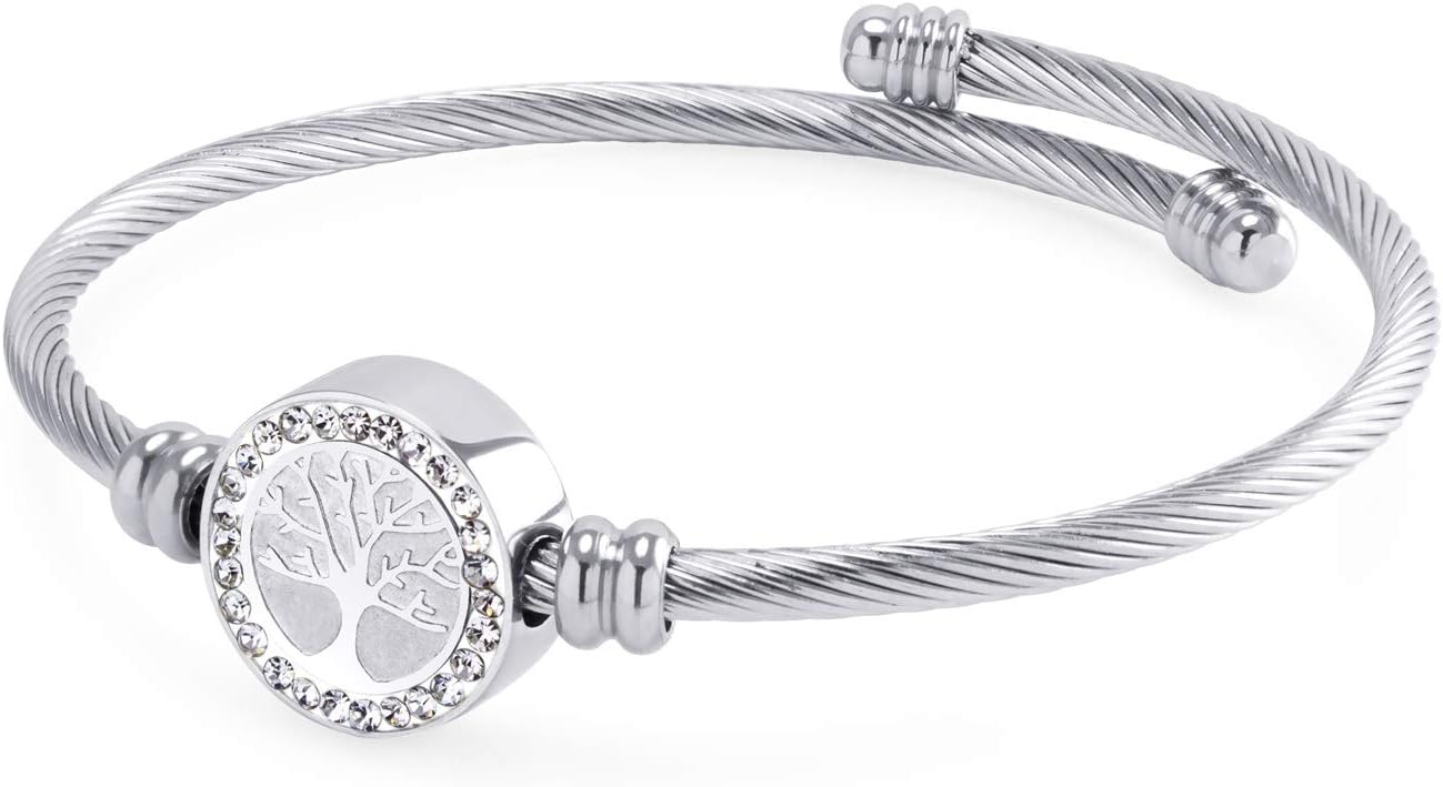 555Jewelry Adjustable CZ Tree of Life Bracelet for Women, Twisted Cable Wire Cuff Bangle
