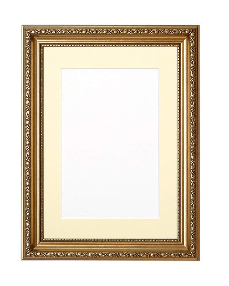 Ornate Shabby Chic Picture/Photo/Poster frame - With an MDF backing board – Gold Frame with Ivory Mount- A1 for A2 picture