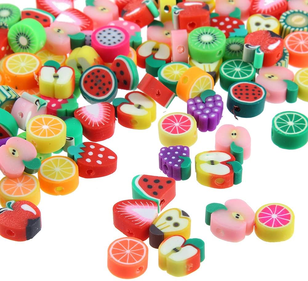 MSCFTFB 200 Pieces Fruit Polymer Clay Beads,Cute Bead for Friendship Bracelet...