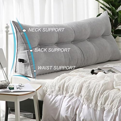 Miniatura 3 de Almohada triangular de lectura para reposo en cama, cojín grande para cabecero, respaldo largo, almohada de cuña con funda extraíble y dos bolsillos