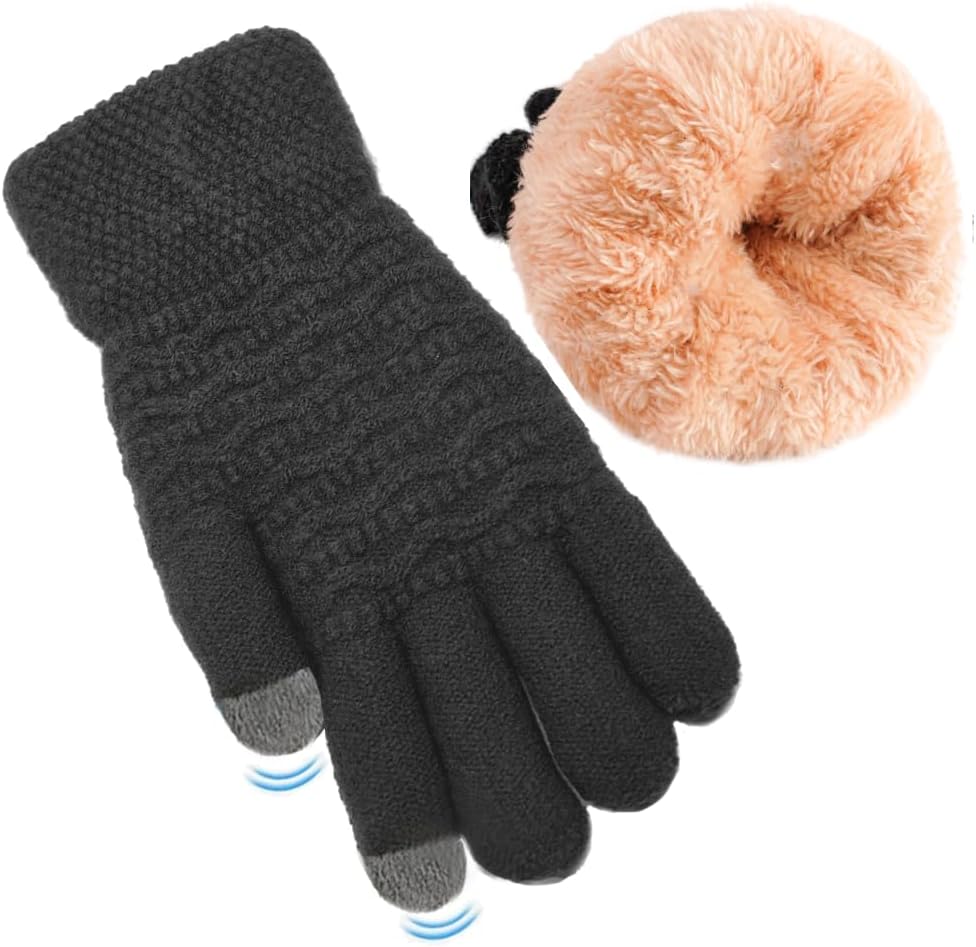 Women's Winter Warm Touch Screen Gloves Womens Thermal Cable Knit Wool Fleece Lined Glove for Cold Weather