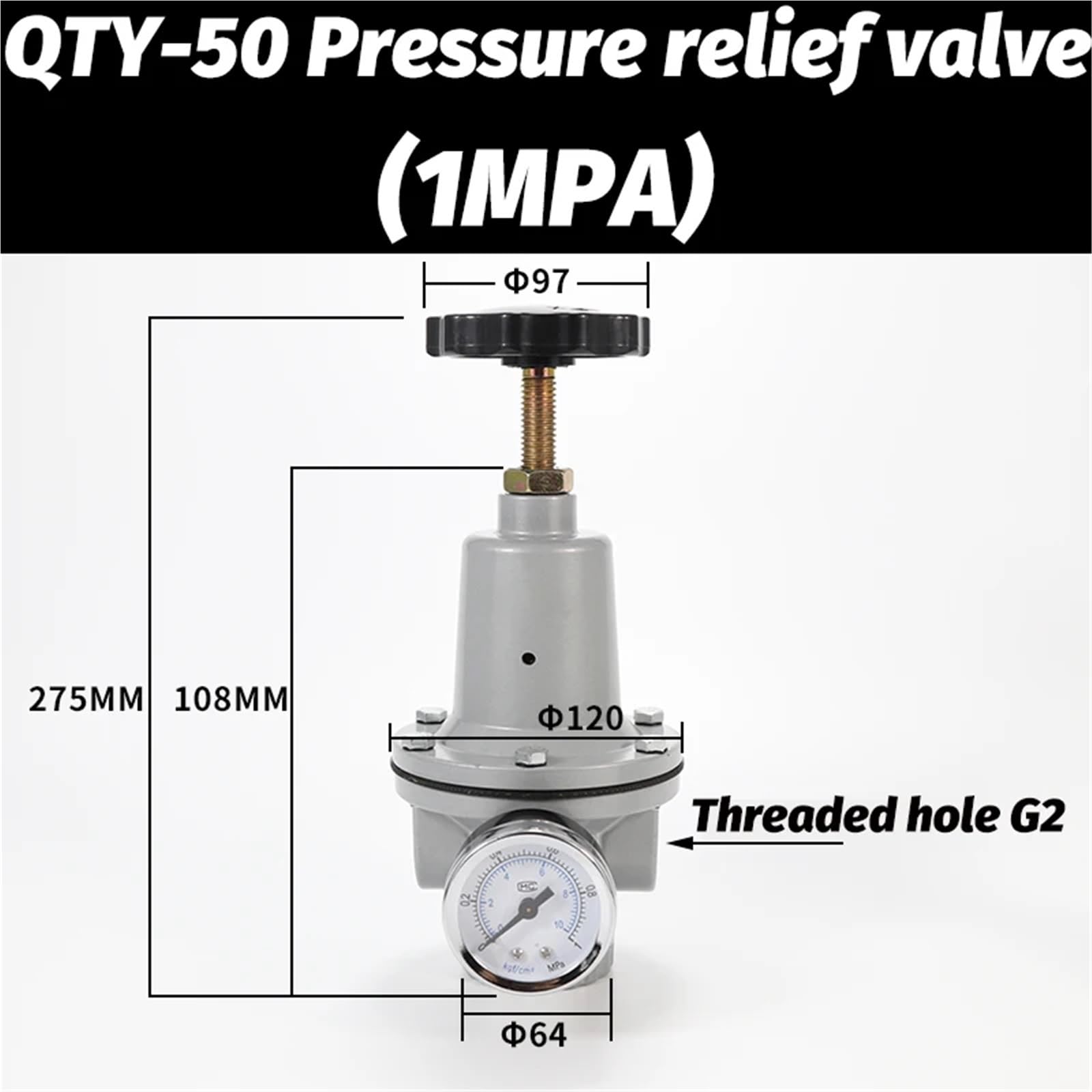 Regolatore di Pressione pneumatica 0~40 Bar con Porta manometro 1/4 3/8 1/2 2 Pollici BSP 1/2" QTYH QTY-08 10 15 20 25 32 40 50(QTY-50)