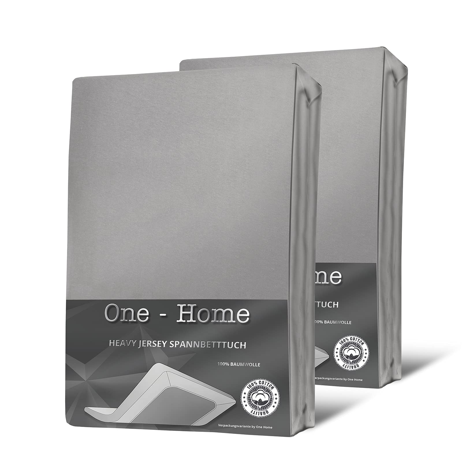 one-home 2 Split Topper Spannbettlaken Silber 180x200-200x200 cm Heavy Jersey Baumwolle