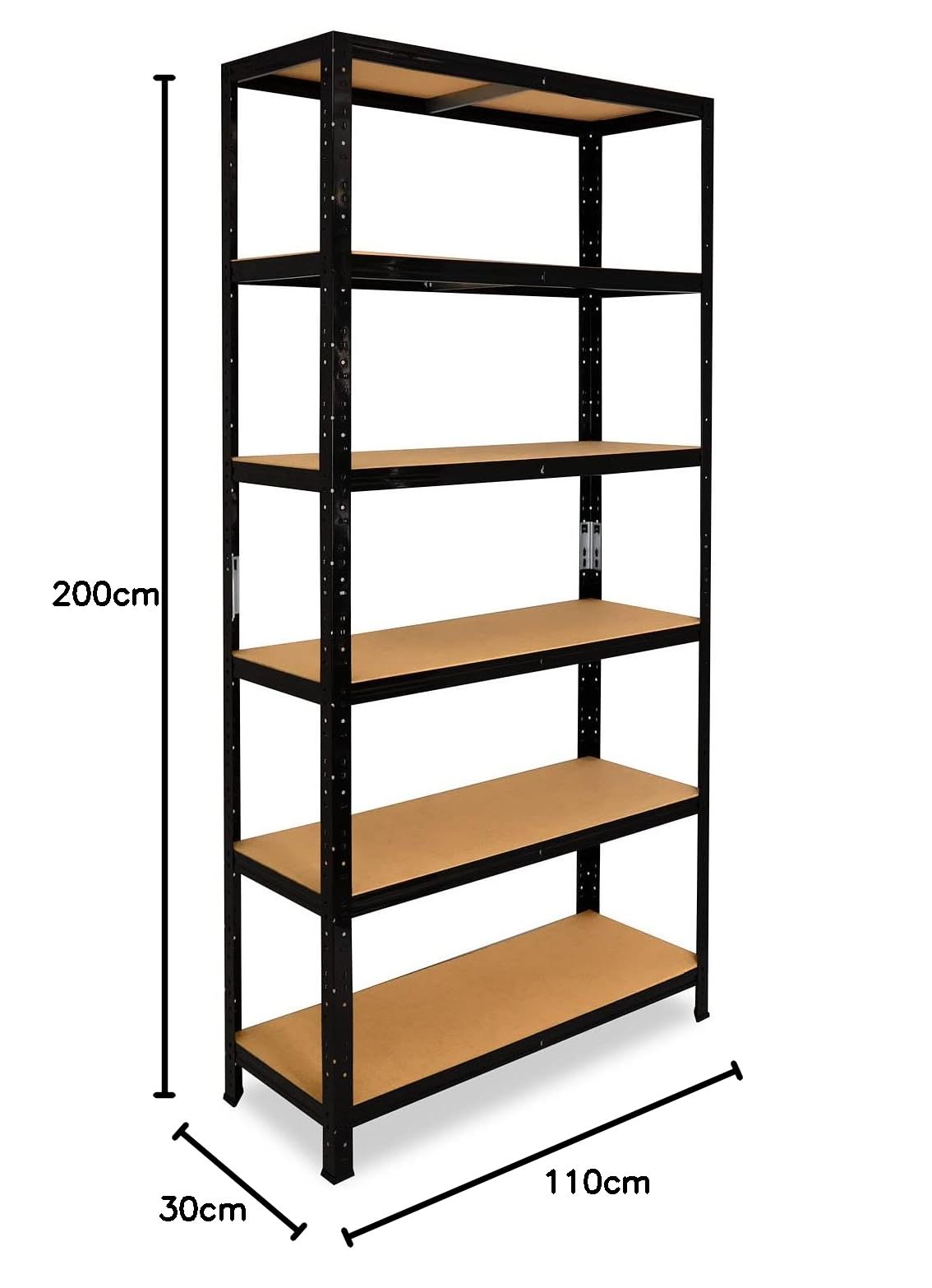 shelfplaza Black 200x110x30 cm Schwerlastregal in schwarz mit 6 Böden und 145 kg Traglast pro Boden