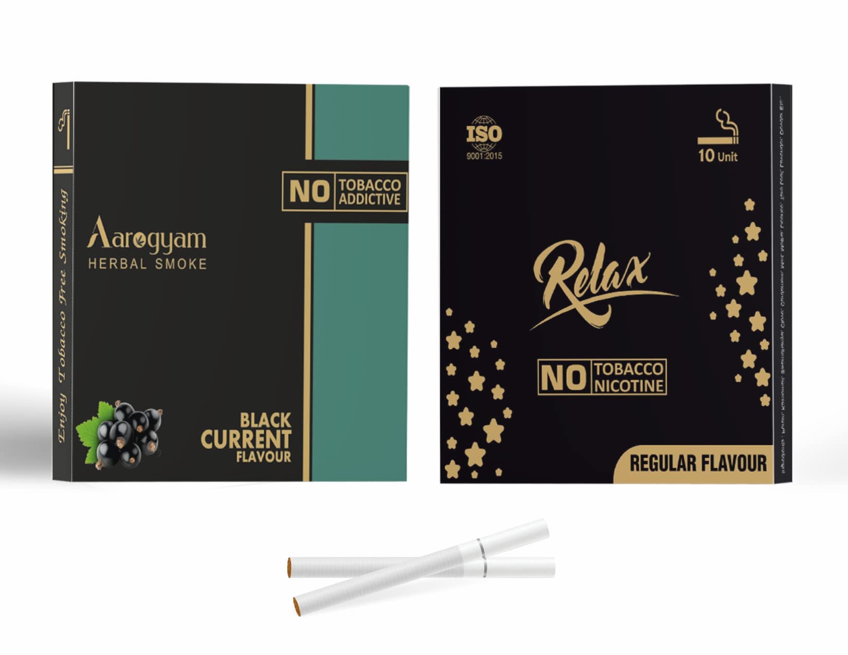 Aarogyam Herbals Pack of 2 Flavours 100% Tobacco & Nicotine Free Cigarette for Relieve Stress & Mood Enhance Product (RELAX REGULAR - BLACK CURRENT) - 10 Sticks x 2 Packets-image-45