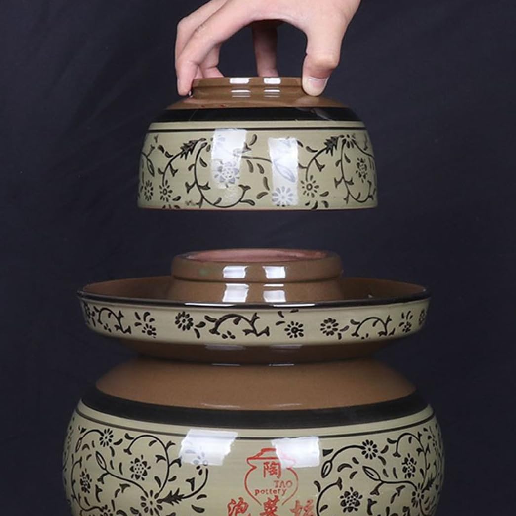 Chinesische Keramikfanzalglas mit Fermentationsdeckel, fermentierender Crock mit Wasserversiegelungslöschdeck brown-11L