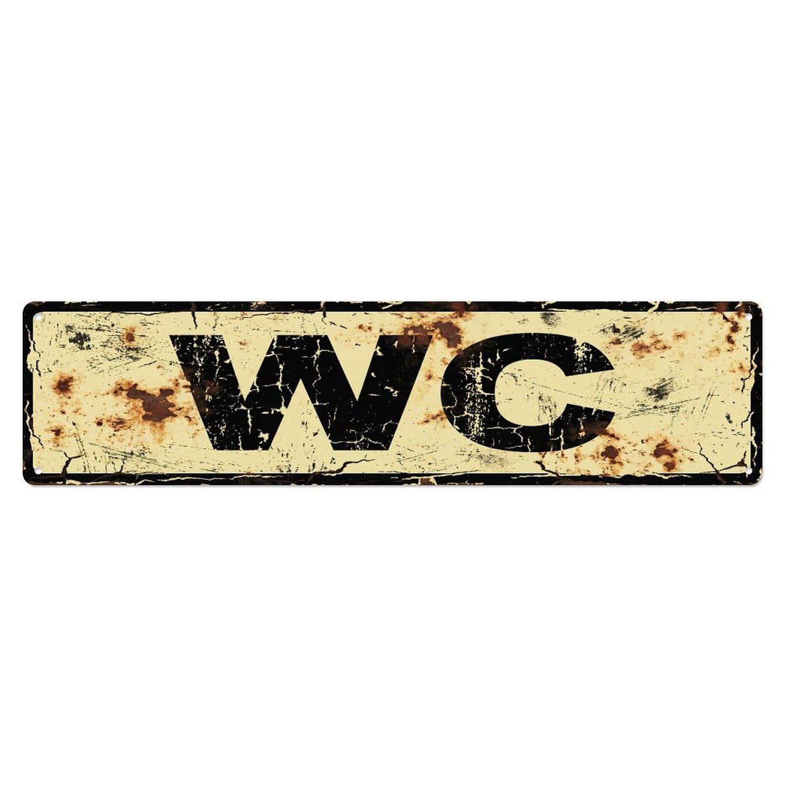 Weathered Bold Cafe Restroom Toilet(WC) Door Metal Tin Sign Plaque Wall Decor for Cafe, Club Bar, Office, Home Garden Metal Poster 4x16Inch