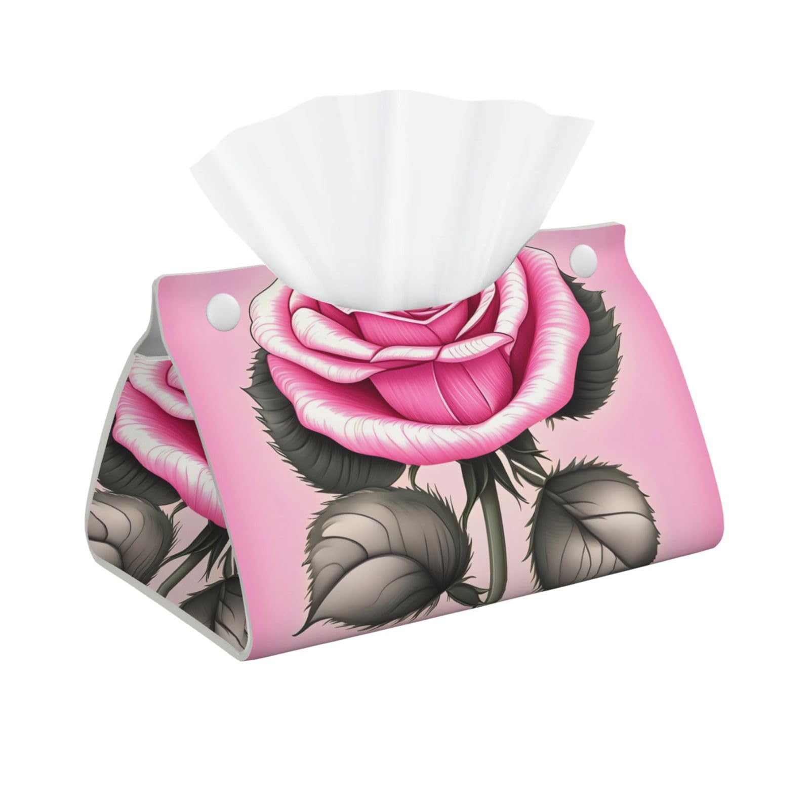 Beautiful pink roses Long Leather Tissue Box Cover-Waterproof PU Leather Tissue Holder for Bathroom, Decorative Rectangular Tissue Case