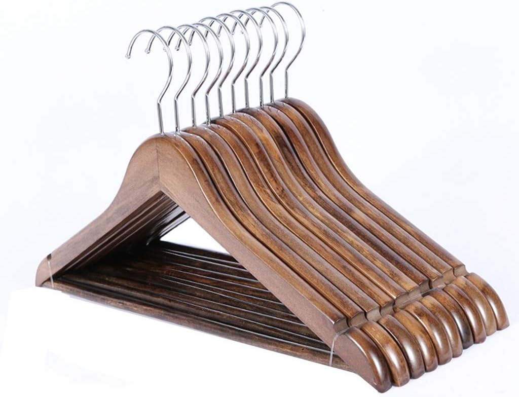 - Wooden Hanger Swivel Metal Hook Naturally Smooth with Grooves Wooden Clothes Suit Hangers (10 Pieces) (Color : Beige) (Brown)