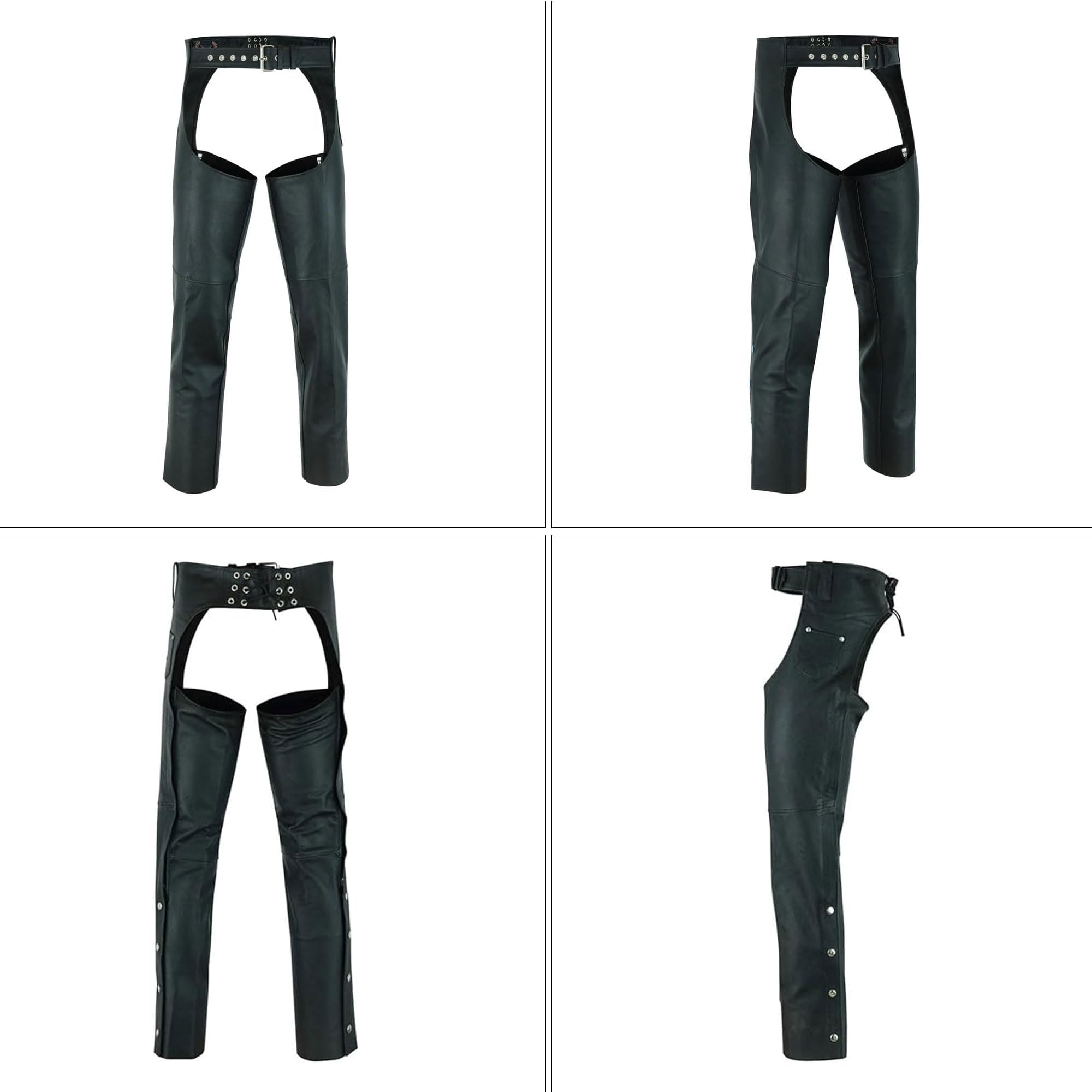 Motorcycle Leather Chaps for Men & Women - Biker Riding Cowboy Chaps with Multi Pockets & Customizable fit