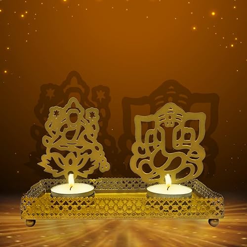 Satvik Lakshmi y Ganesha (Shubh Labh) Diwali Shadow Diya Vilakku Decoración Tradicional Estatua de Laxmi Ganesh para el Hogar Oficina Religiosa Vela