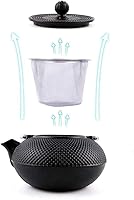 Vista 2 de HwaGui Tetera de hierro fundido grande tetsubina japonesa con infusor de acero inoxidable para tetera de té de hojas sueltas revestida