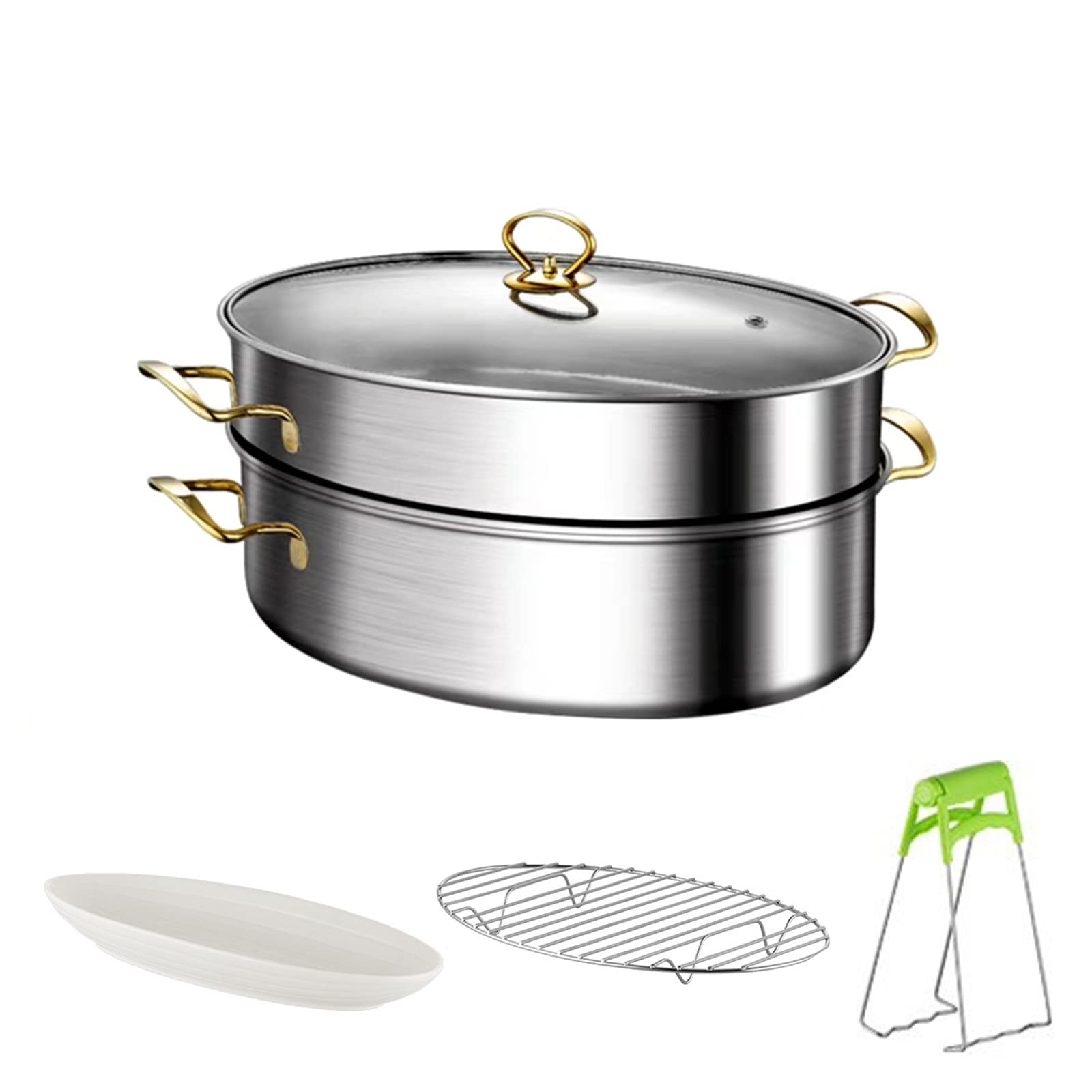 Vaporiera Ovale Per Pesce In Acciaio Inox - Doppio Strato, Per Induzione, Con Supporto E Piatto - Foto 12