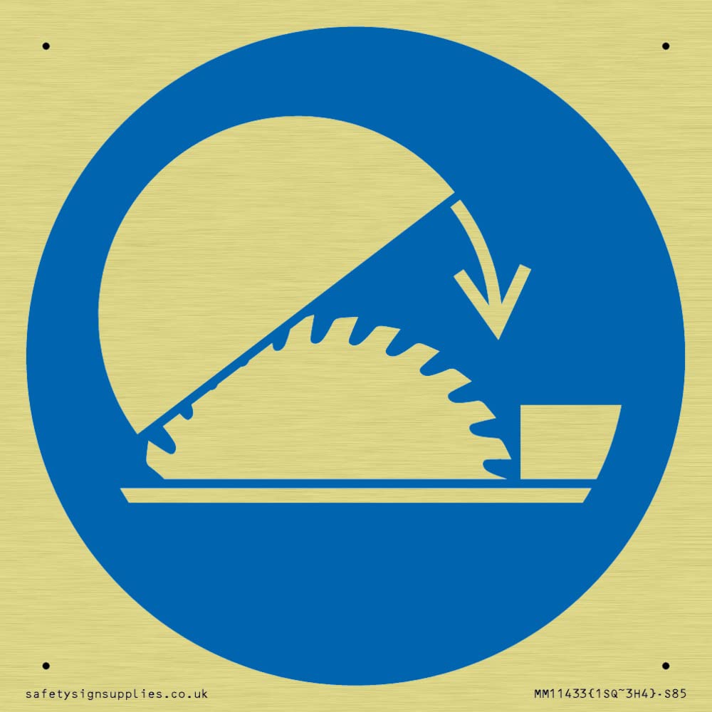 Mandatory: Use table saw adjustable guard Sign - 85x85mm - S85, Blue/White
