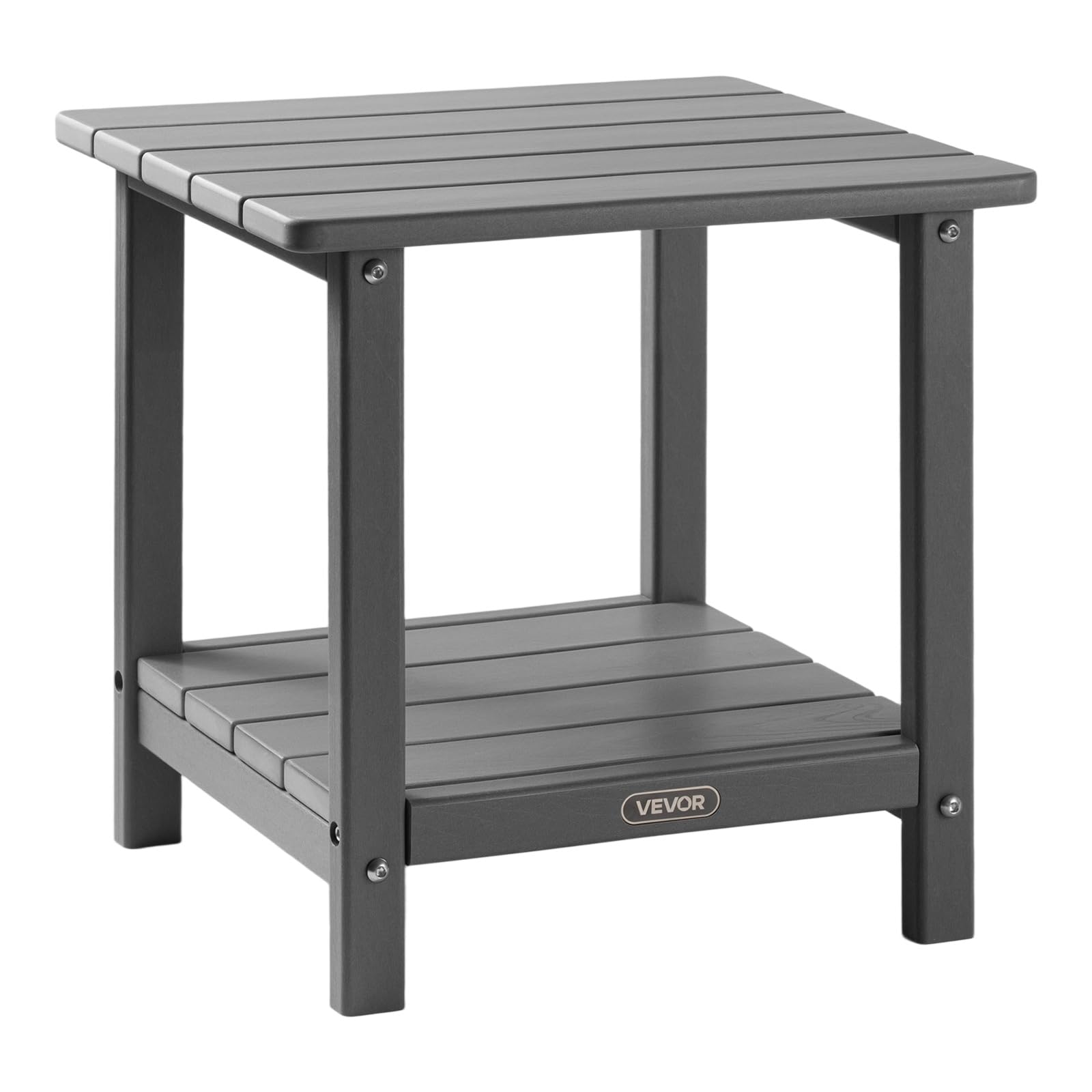 VEVOR Table d'Appoint Extérieur Jardin, 2 Niveaux, 45 x 38 x 44 cm, en PEHD, Entretien Facile, Résiste aux Intempéries, pour Terrasse, Bord de Piscine, Plage, Porche, Patio, Balcon, Intérieur, Gris