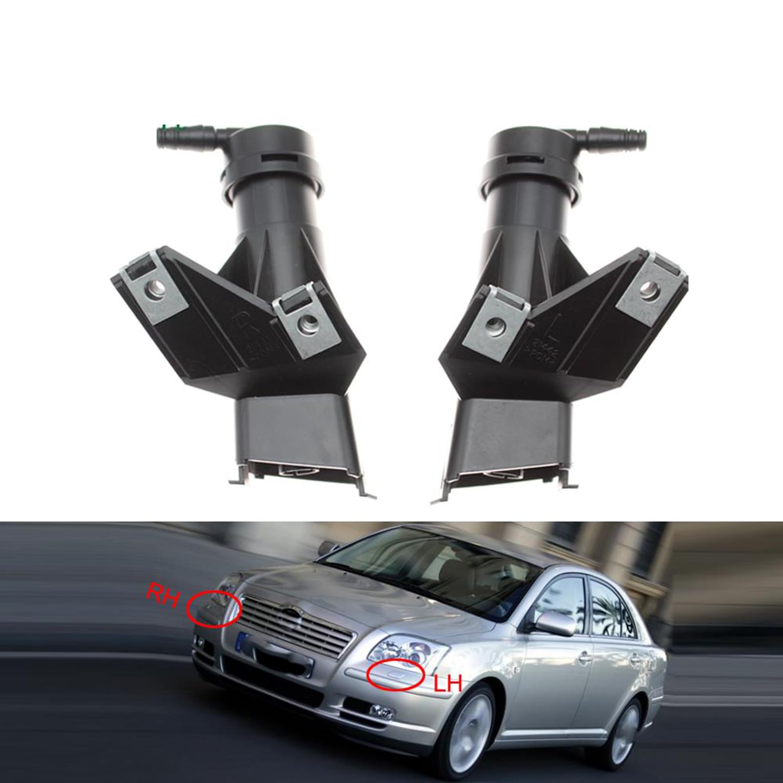 Boquilla de lavado de faros de coche, 2 unidades de bomba de chorro de limpieza de luz de cabeza 85208-05010 85207-05010 para Avensis T25 2003-2005