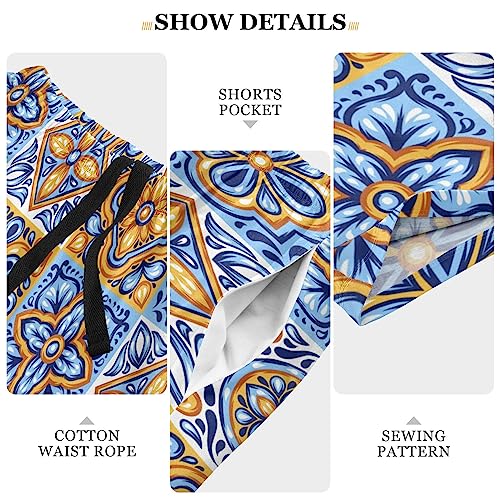 Mens Pajama Shorts Mexican Talavera Pottery Men's Pajama Bottoms Soft Sleepwear L4