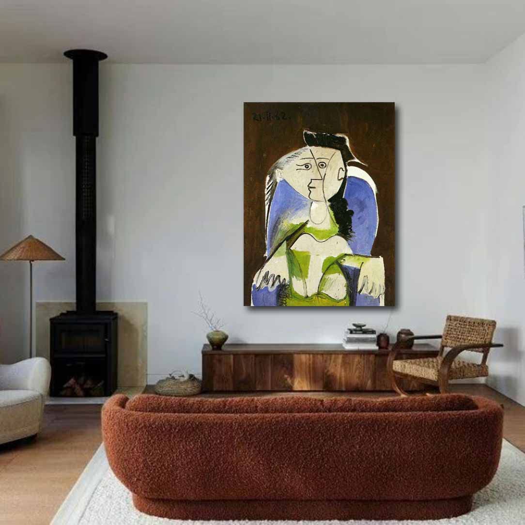 Amazon.co.jp: パブロ・ピカソWoman Sitting in Blue Armchair 絵画