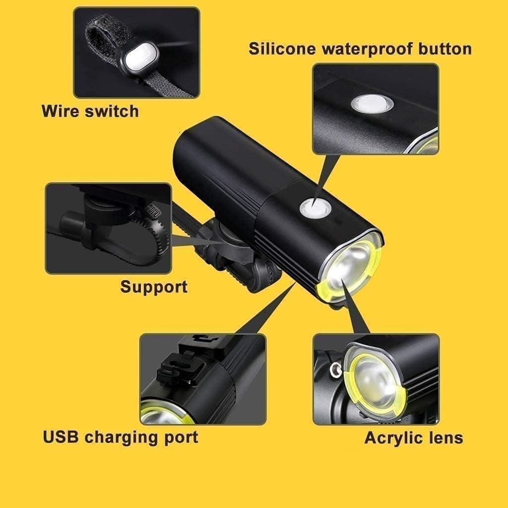 LED Bike Lights, USB Rechargeable Bicycle Light, 1200 Lumens with 6 Modes IPX6 Waterproof Headlight for Safe Cycling Hiking Road Mountain Commuter (Black)