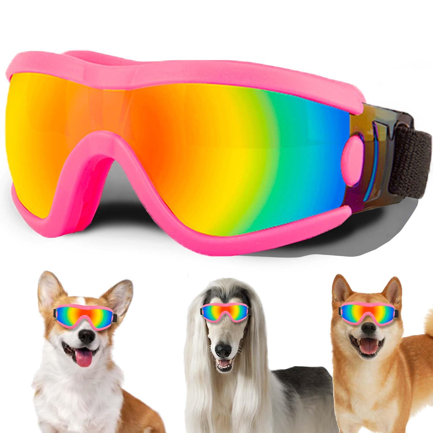 Medium Dog Sunglasses with Adjustable Strap UV Protection, Winproof Puppy Sunglasses