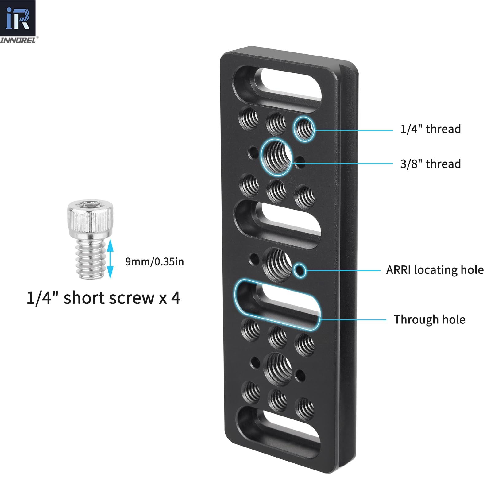 INNOREL CP1104 Multifunktions-Käseplatte mit 1/4 Zoll und 3/8 Zoll Gewinde, Schaltmontage, Arca-Swiss-Platte mit integrierten ARRI-Löchern für Kamera und Stativ, 2 Packungen