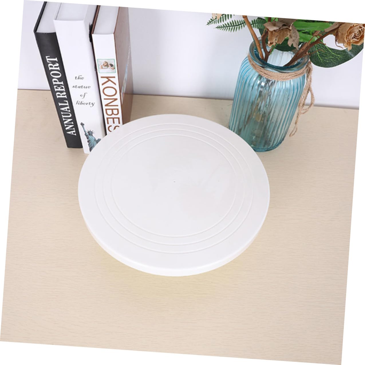 Artibetter Plato Rotatorio para Tartas Redondo Manual de Plástico Rosa
