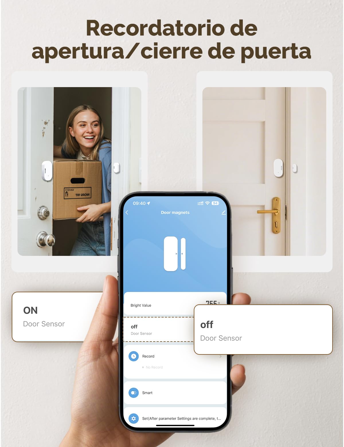MOES Sensor de Puerta y Ventana Inteligente, Requiere Pasarela ZigBee Tuya, Detector de Luz Inalámbrico para Sistema de Alarma y Hogar, Compatible con Smart Life/MOES/Tuya, 3 Unidades