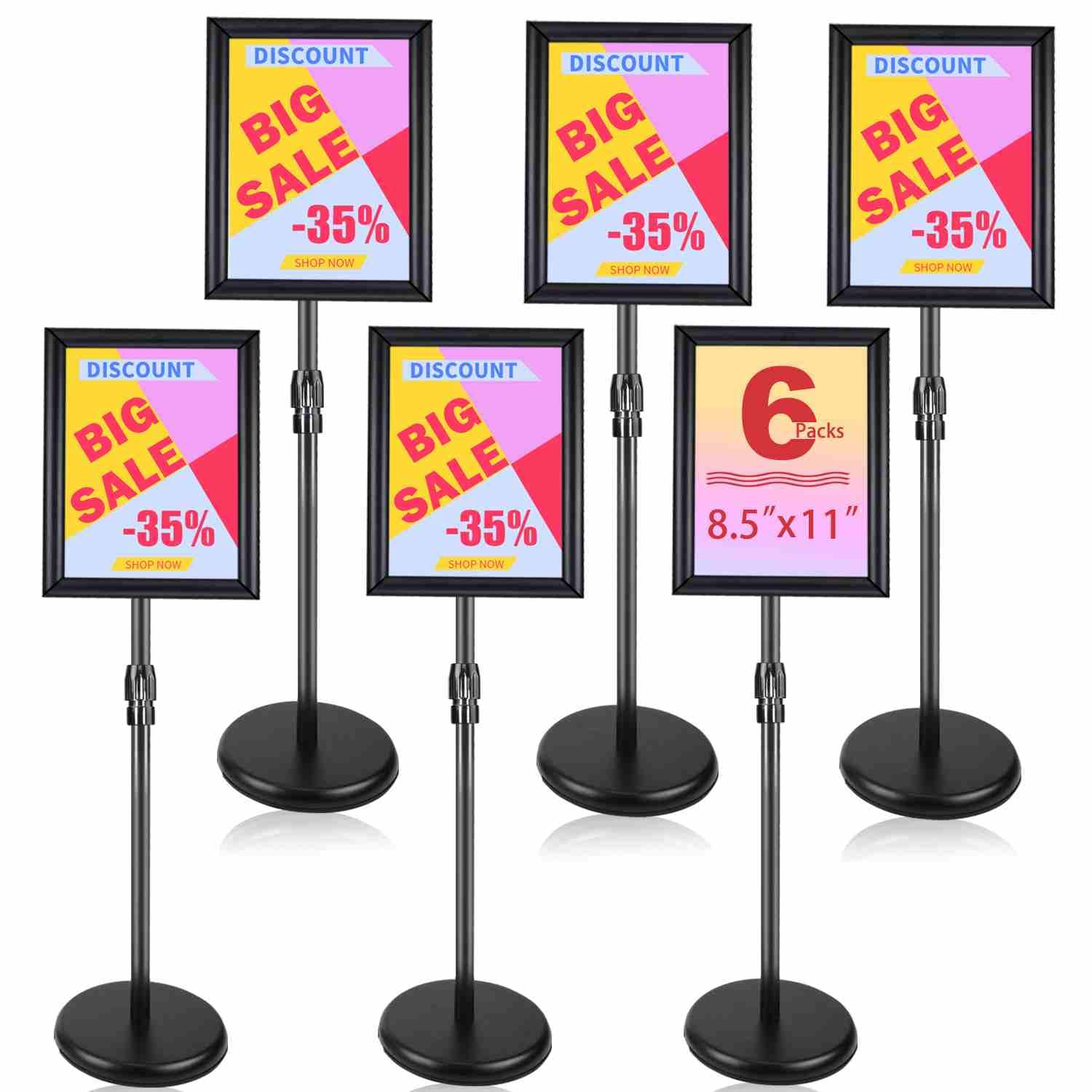 BURFERLY Sign Stands for Display, 6Packs Adjustable Sign Holder, 8.5 x 11 Inches Snap Open Sign Frame, Vertical & Horizontal View Displayed,Black