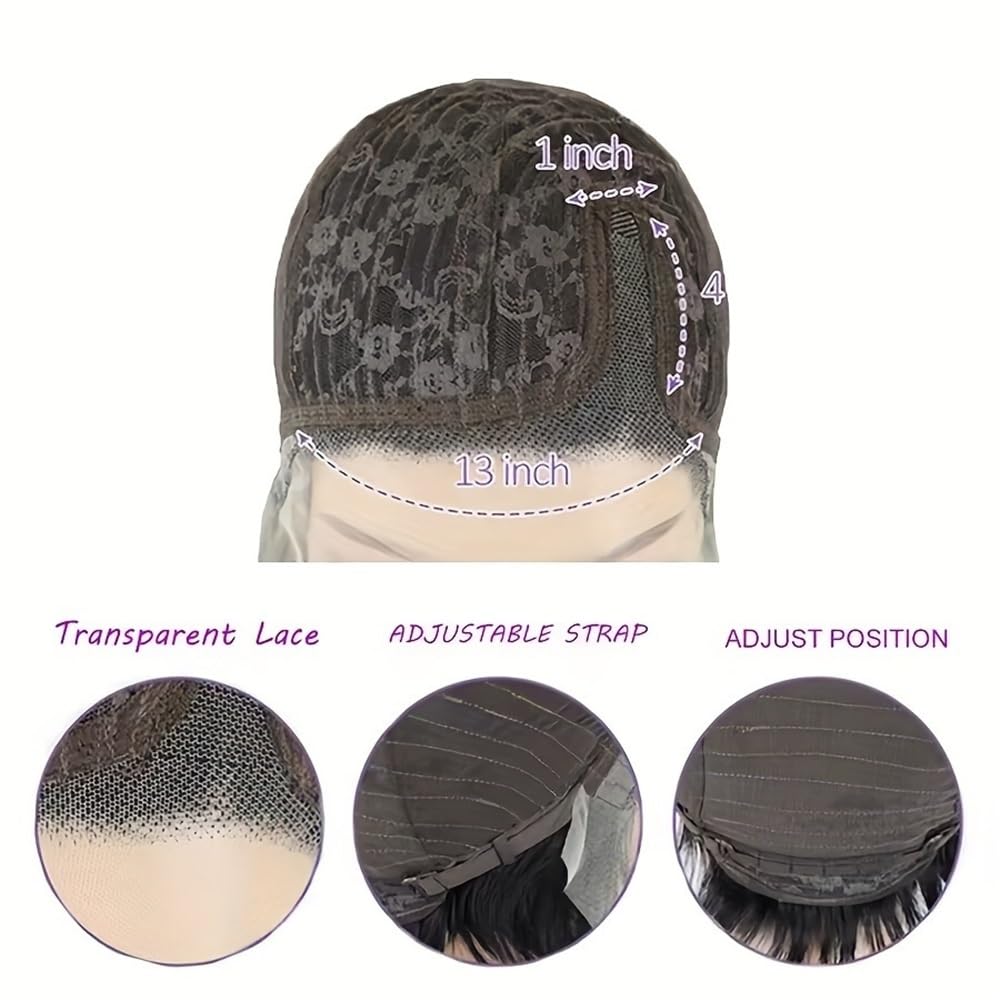 Parrucca Parrucche Corte Pixie Cut Capelli Umani 13x4x1 Parte Laterale Bob Parrucche Frontali in Pizzo for Donne Capelli Lisci Remy Parte a T Parrucca Donna(8inches)