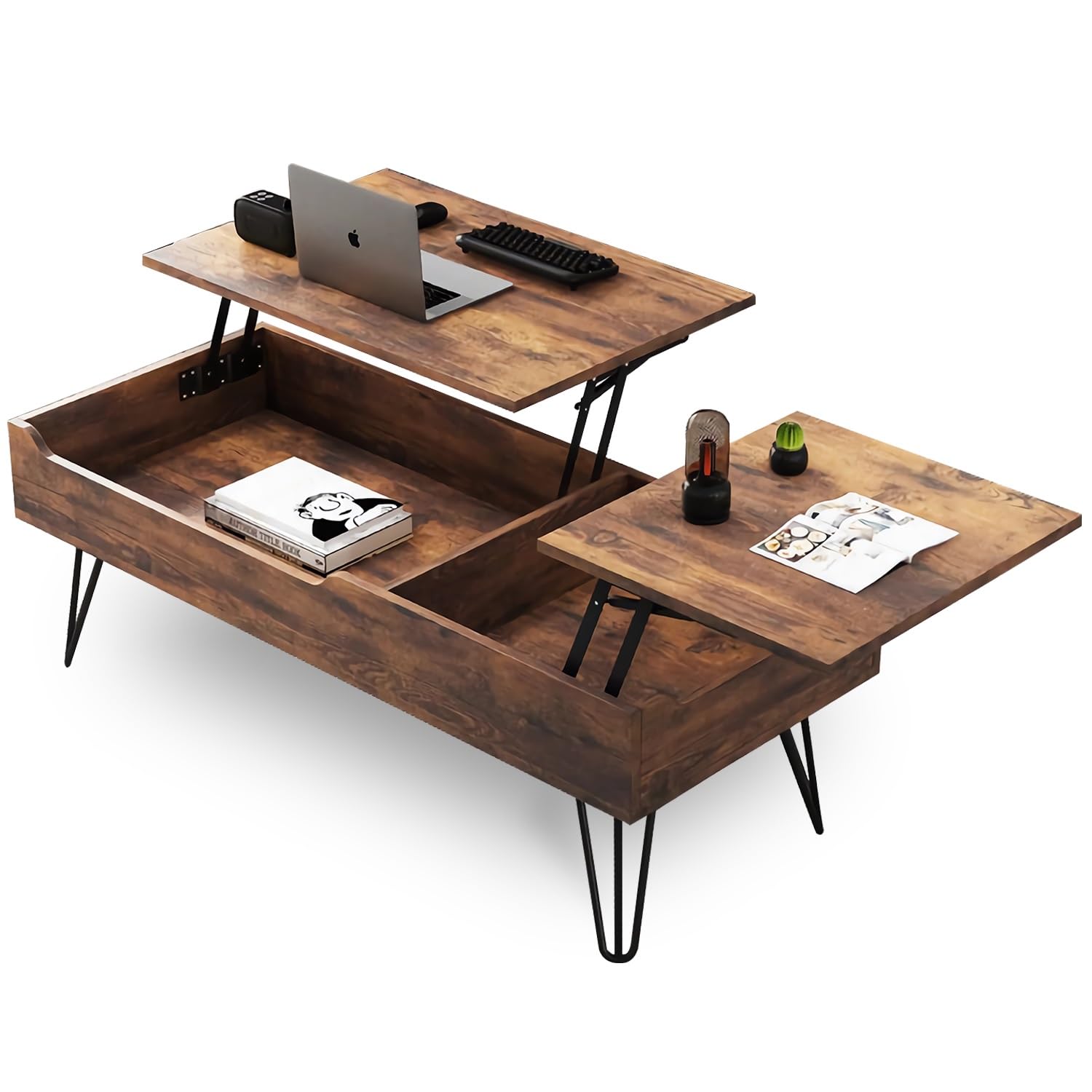 Wood Lift Top Coffee Table with Hidden Compartment and Adjustable Storage Shelf Lift Tabletop Dining Table for Home