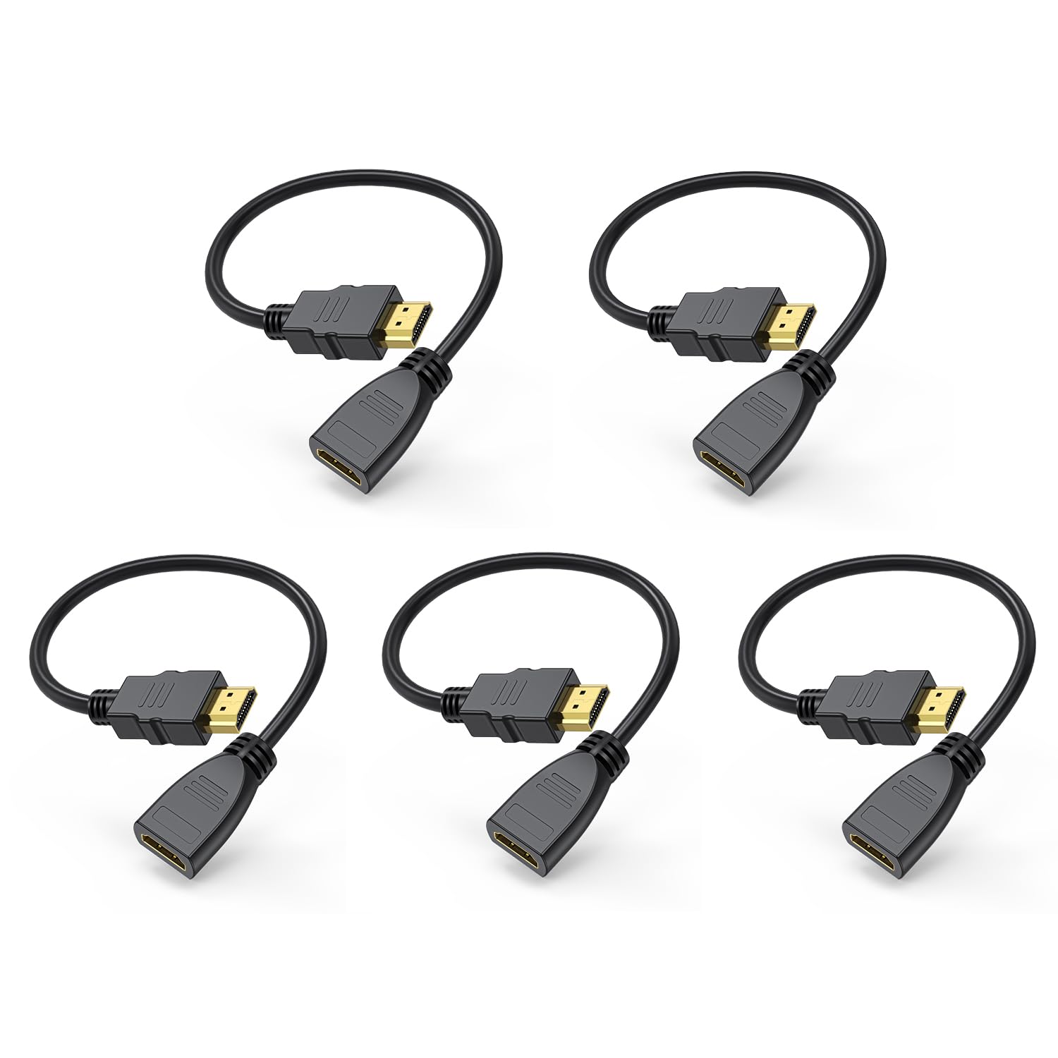 Cable extensor HDMI 4K corto de 1 pie/12 pulgadas, paquete de 5 unidades, extensión HDMI 2.0 blindada a granel cable nominal CL3 macho a hembra 4K, 1080P a 144Hz, clasificación ARC y CL3 para Fire TV