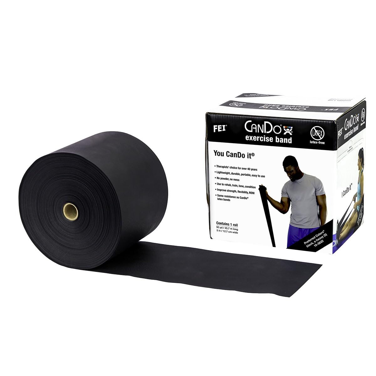 CanDo Trainingsband LATEXFREI / Gymnastikband, Länge 45 m - schwarz (sehr schwer)
