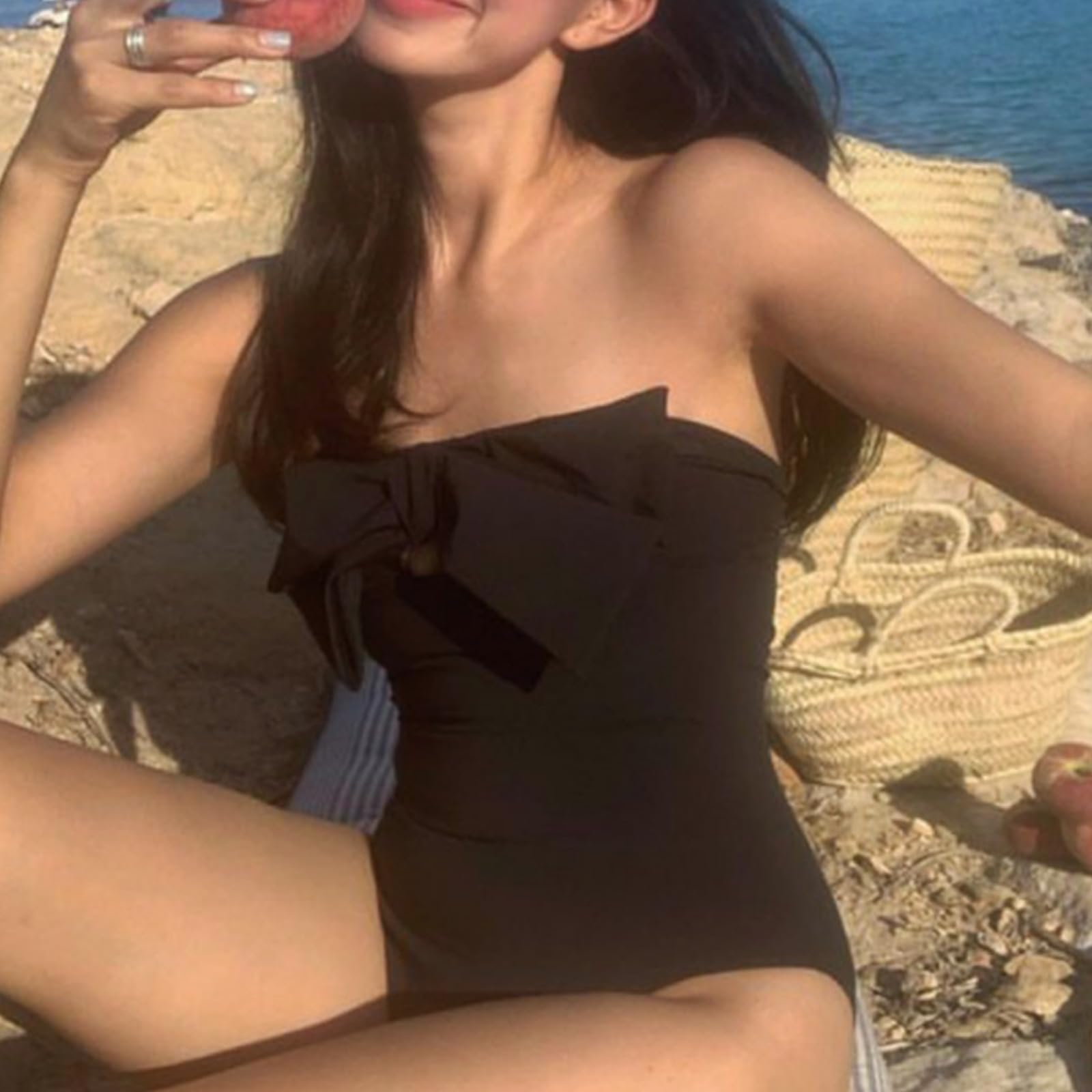 Maillot de bain bandeau sans bretelles pour femme avec nœud et effet gainant