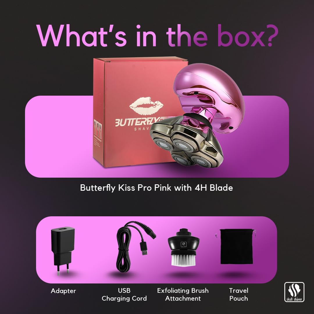 skull shaver Butterfly Kiss Pro (Pink): Ultimate Electric Razor for Women, Bikini Trimmer, Lady Shaver, Face Hair Remover, Multi 2