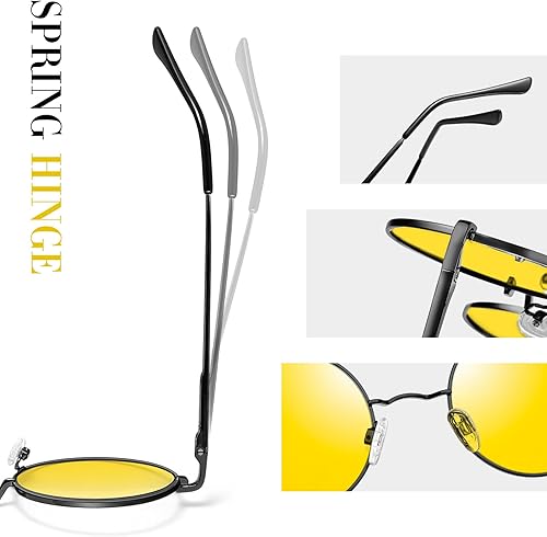 Vista 5 de Joopin Lentes de sol redondos pequeños retro, redondos, hippie, polarizados, protección UV400, pantallas de metal para hombres y mujeres