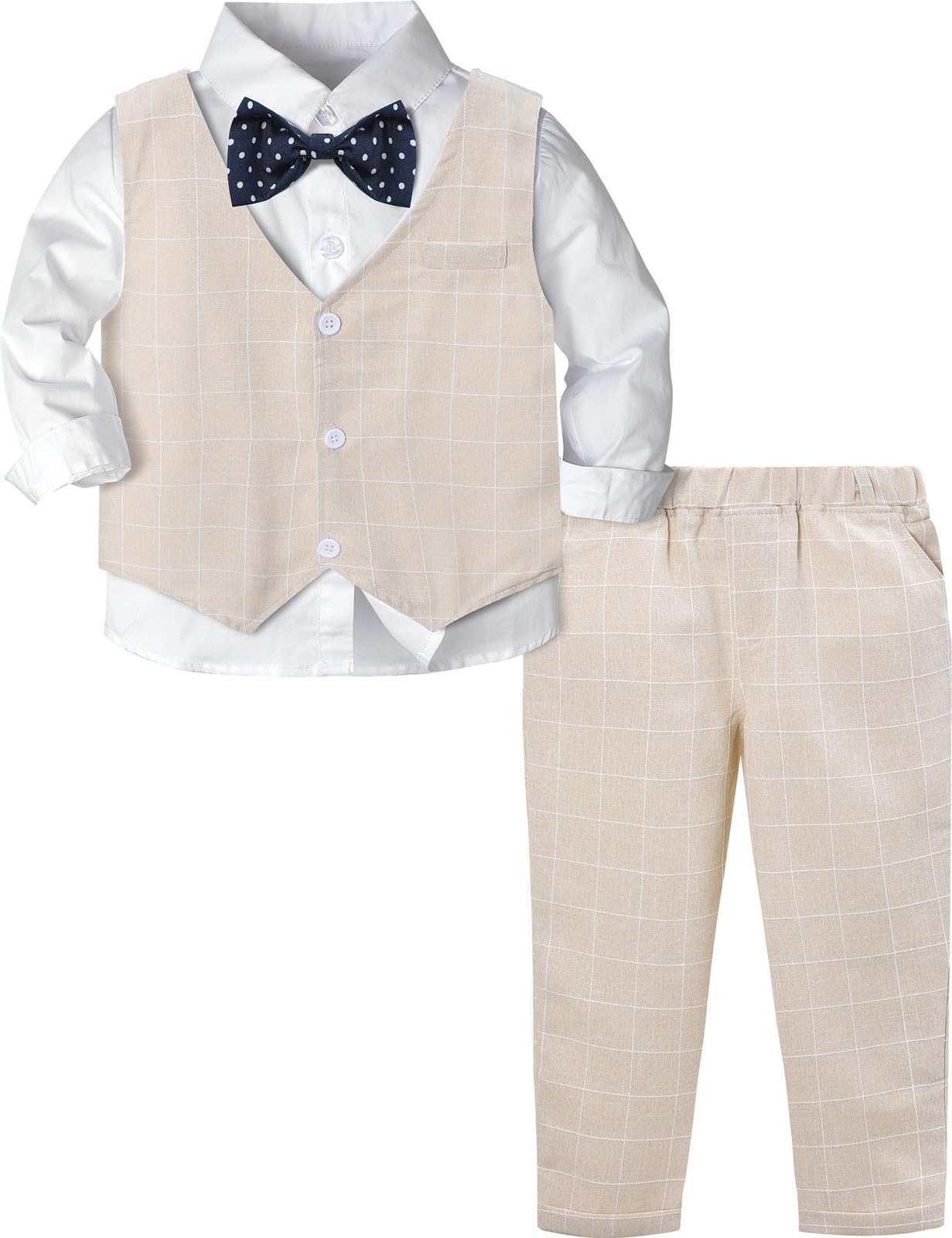 mintgreen Baby Anzug Junge, 3 Stück Gestreift Outfit Hochzeit Gentleman Kleiderset Lange Ärmel Hemd + Weste + Hosen + Krawatte, 1-5 Jahre