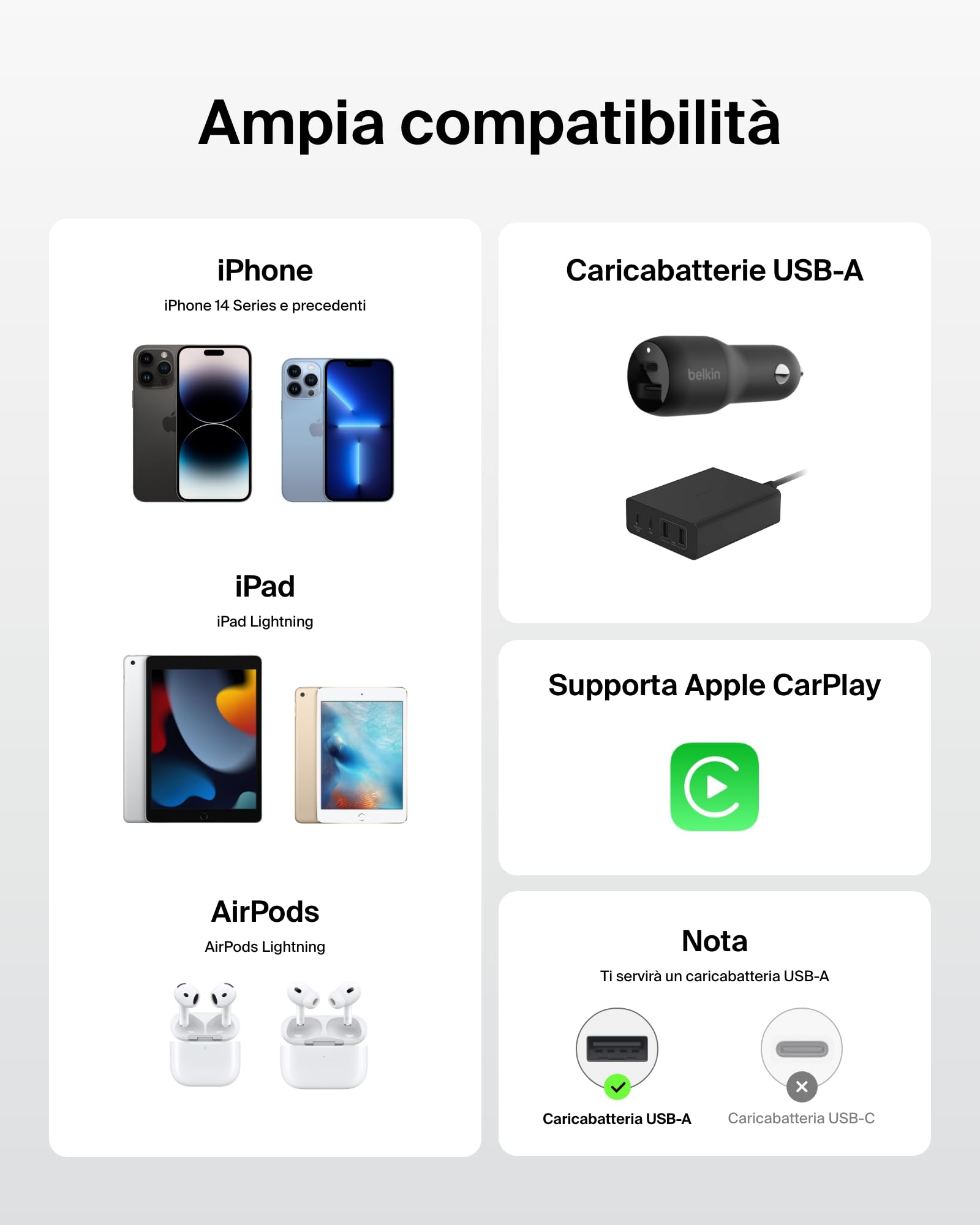 Belkin Confezione da 2 cavi intrecciati USB-A con connettore Lightning da 1,5 m, cavo flessibile per ricarica rapida, cavo Lightning per iPhone 14 e precedenti, iPad 9a gen. e AirPods, nero