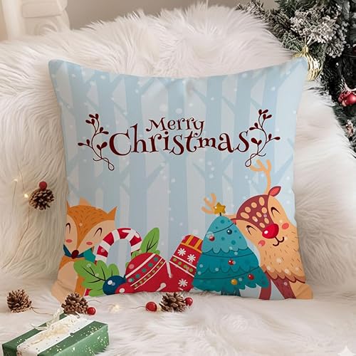 STITCHNEST Merry Christmas Printed Poly Cotton Cushion Cover Pack of 1 (12x12 Inches) STITCHNEST Merry Christmas Printed Poly Cotton Cushion Cover Pack of 1 (12x12 Inches)