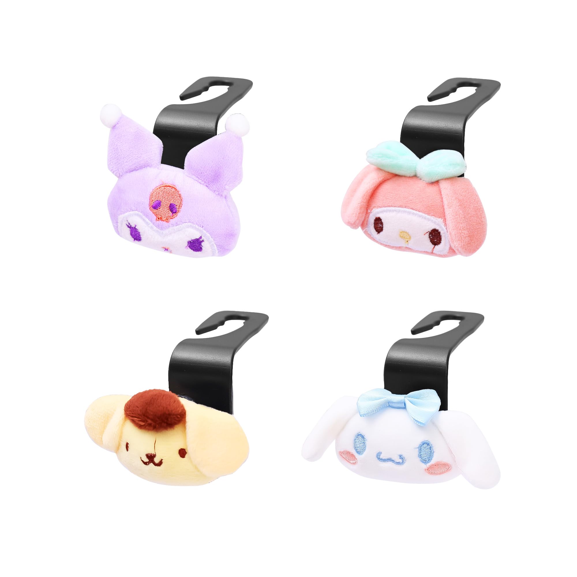 Car Headrest Hook with Phone Holder Cute Auto Vehicle Back Seat Headrest Hanger Hooks for Purse Luggage Bags Cloth Grocery Car organizer (4pcs Hooks)