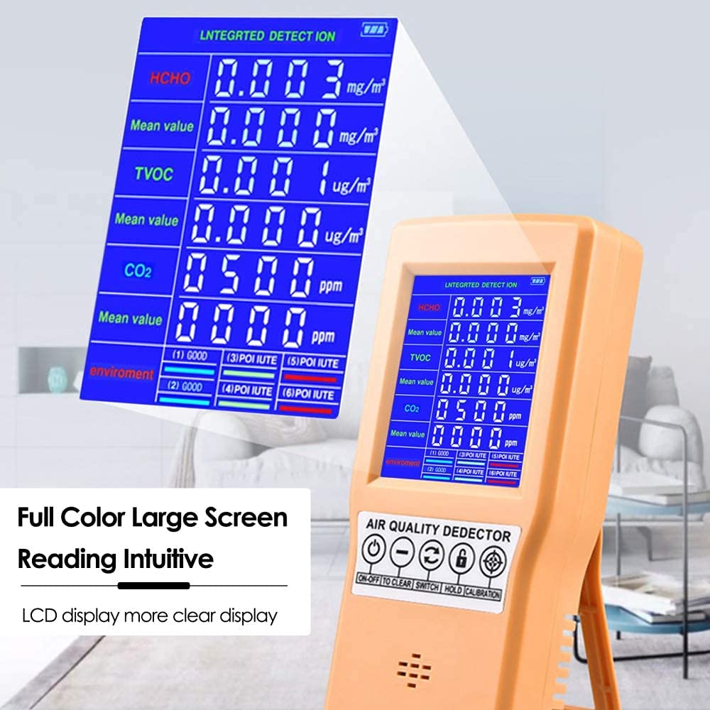 Moniteur de qualité de l'air, intérieur CO2 Dector Rechargeable CO2 formaldéhyde TVOC PM2.5/PM10 testeur pour Bureau à Domicile école