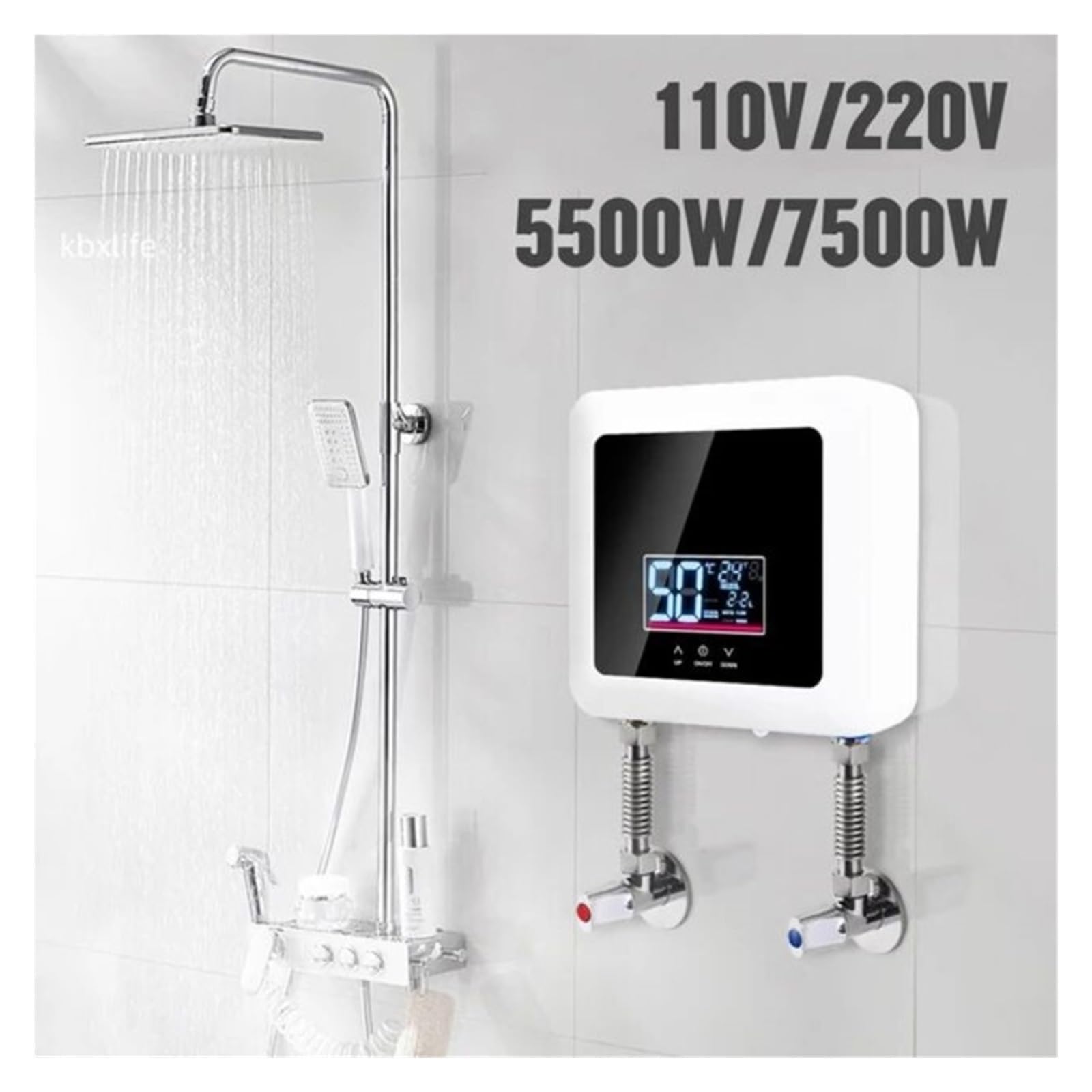 Elektryczny Podgrzewacz Wody O Stałej Temperaturze Z Panoramicznym, Natychmiastowym, Bezzbiornikowym Podgrzewaczem Wody Szybki Prysznic Kompaktowy i trwały(5500W,Nero)
