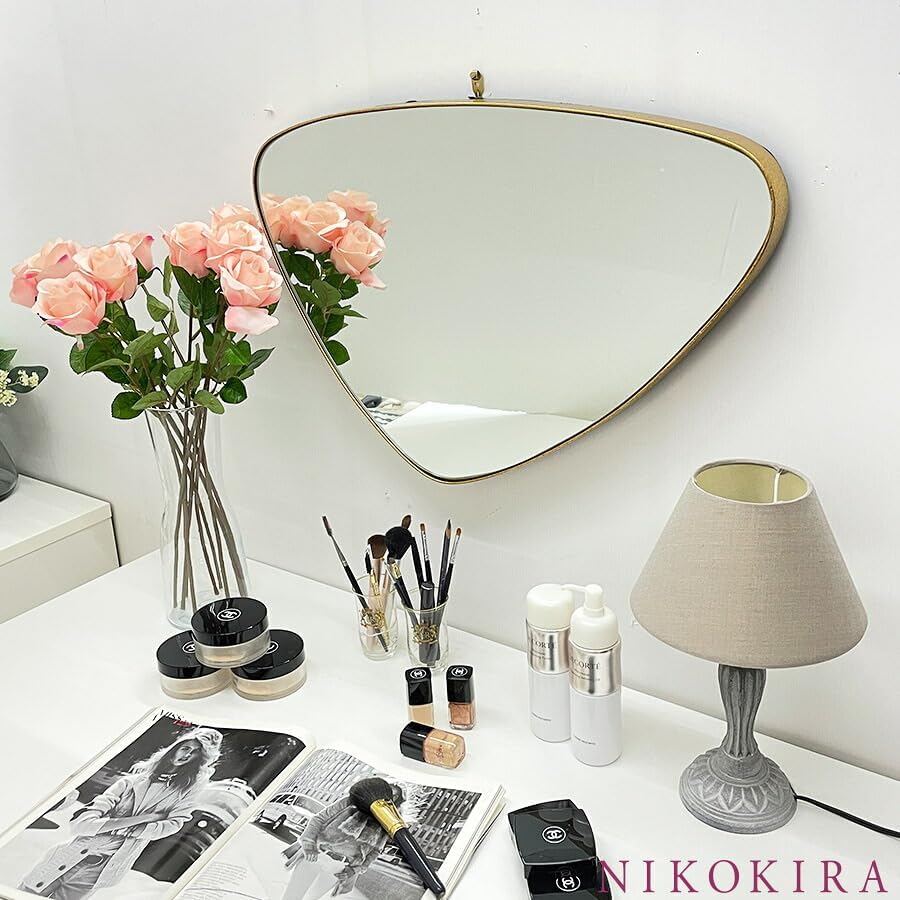 ニコキラ 壁掛けミラー ウォールミラー 鏡 壁掛け かがみ 韓流 ゴールド 金 モダン 62.5cm 42cm 玄関 トイレ 洗面所