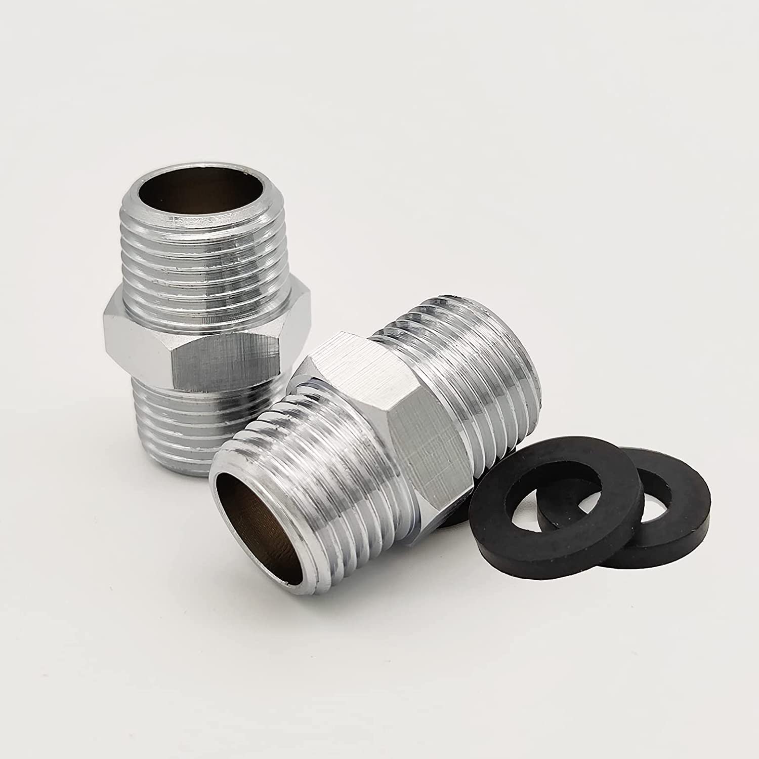 Solid Brass Pipe Fitting,Hex Nipple,Shower Hose Extension Hose Extender,Brass Double Nipple Chrome Plated 1/2 male x 1/2 male BSP Thread Pack of 2 (B0BWV86HN5) Amazon Price History, Amazon Price Tracker