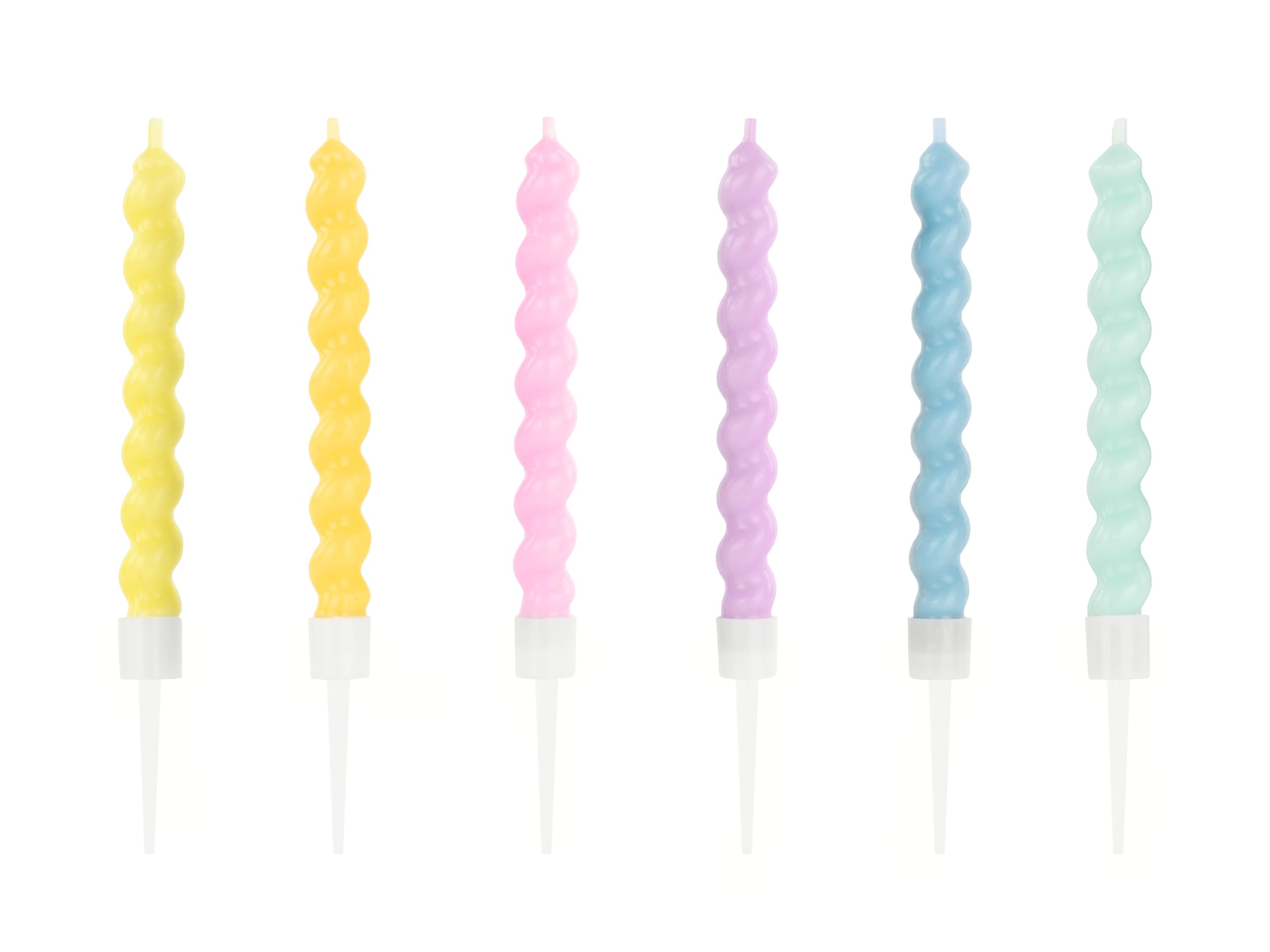 Twisted Birthday Cake Candles | Pastel Colours | Pack of 6 Mixed Colours | Height 8.5 cm