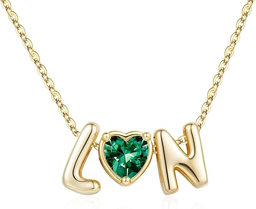 M MOOHAM Birthday Gifts for Women - Two Initial Necklace Green May Emerald Heart