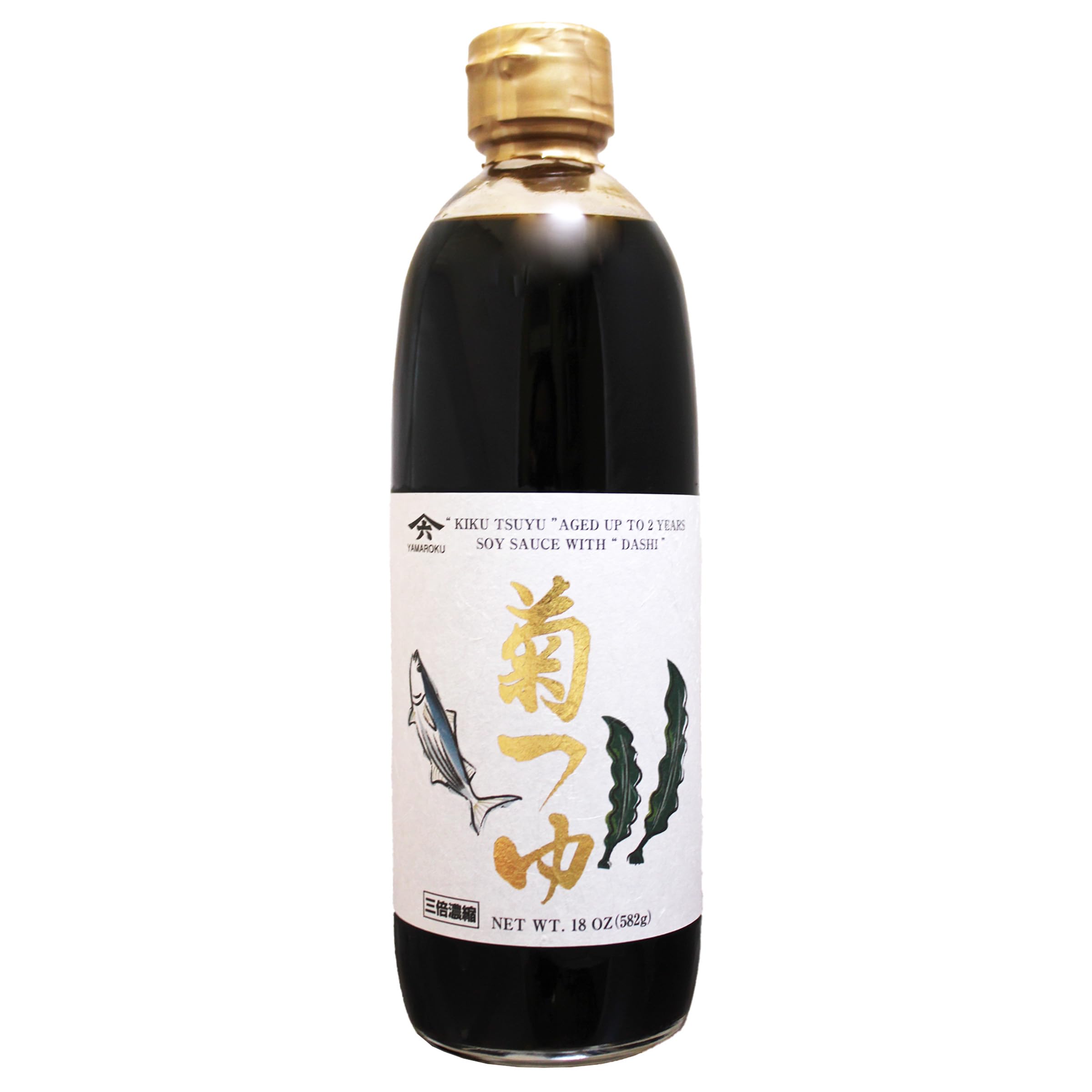 Sauce Soja Tsuyu avec Bouillon Dashi de Bonite et Varech, Sauce Tsuyu Japonaise Authentique Yamaroku Kiku Tsuyu, Vieillie en Baril 2 Ans, 582g, Fabriqué au Japon
