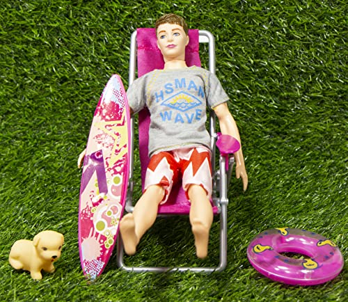 Image of Tickles Go Beach or Pool Summer Magic Men Doll with Puppy Accessories Set for Kids Girls Birthday Gift (Doll Size: 15 cm; Number of Pieces: 4)