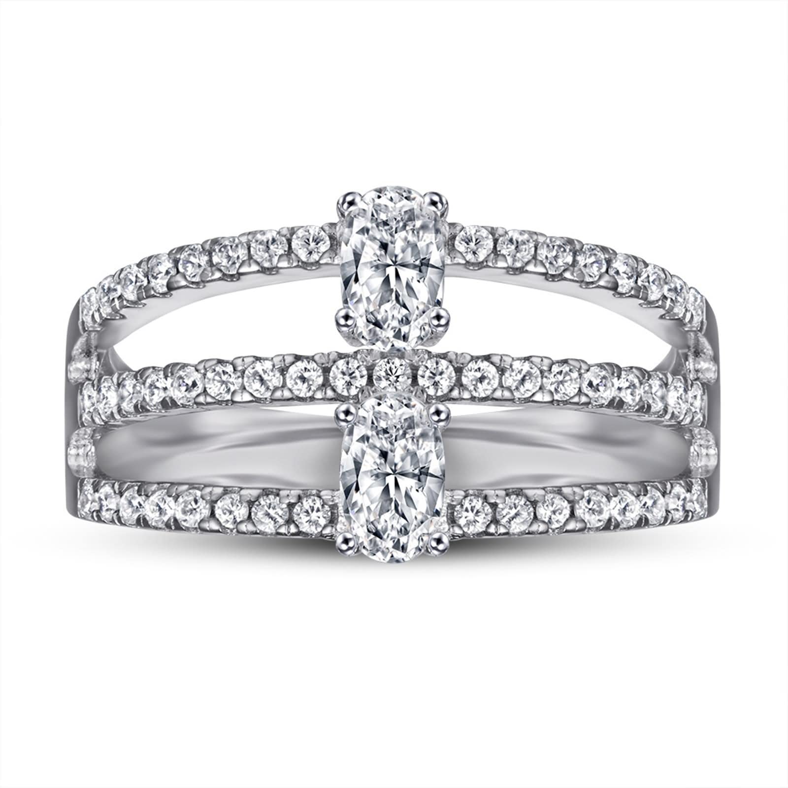 Silberne Eheringe für Frauen, Geschenke für Frauen, dreireihig, aus Sterlingsilber mit Zirkonia zum Valentinstag